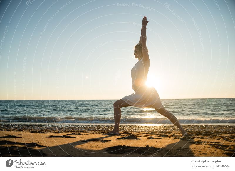 Woman on the beach doing yoga Athletic Fitness Life Harmonious Well-being Relaxation Meditation Leisure and hobbies Vacation & Travel Summer Summer vacation Sun