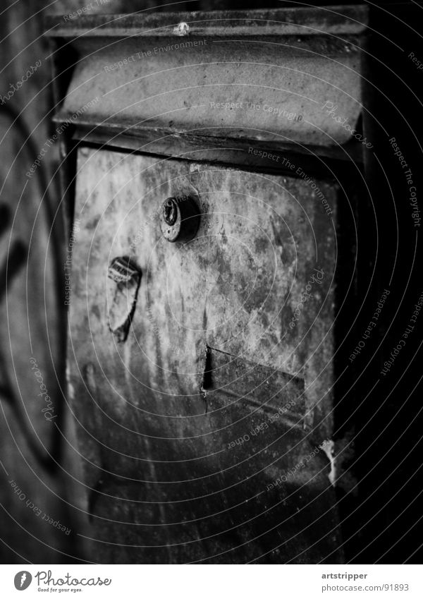 grate box Mailbox Zip code Decline Derelict Gray scale value Transience Gloomy Rust Time Loneliness Newspaper Reading Sharp-edged Relationship Exterior shot