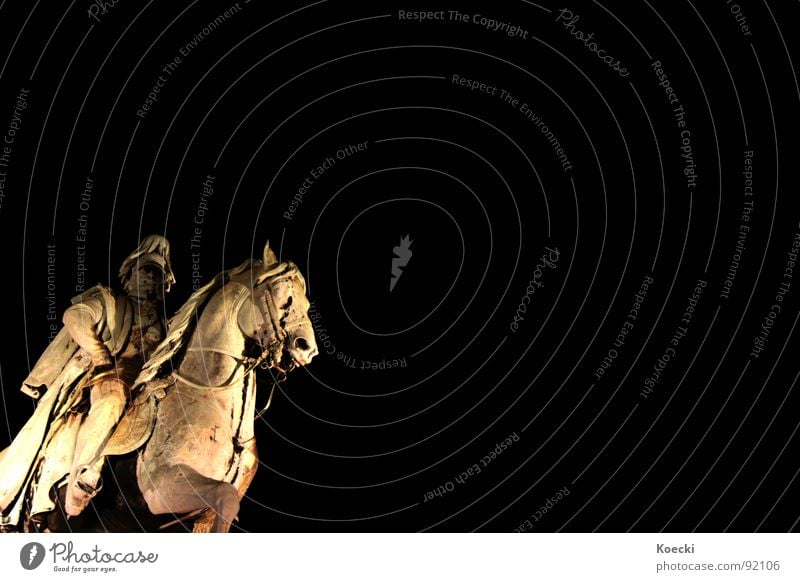 Lonely Rider Statue Horse Cologne Hohenzollern Bridge Light Illuminate Black William the I Rhine Equestrian sports