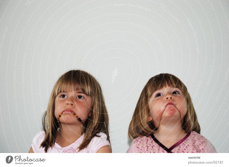 lucky hit Child Portrait photograph Wall (building) Girl Playing Posture Joy Toddler Chain Funny Mouth Face Eyes