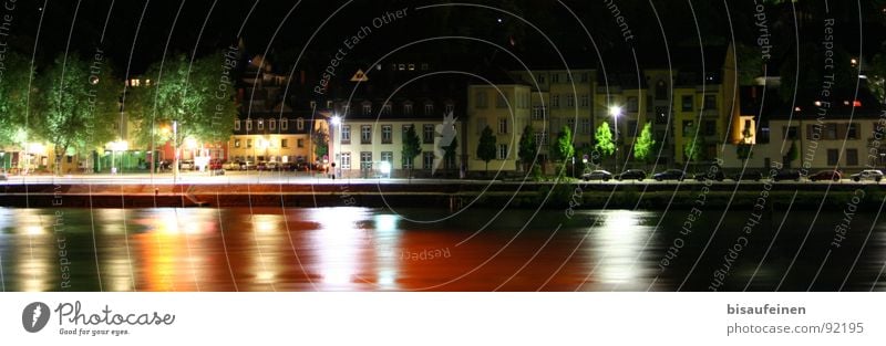 In flow Neckar Town Night Night shot River River bank House (Residential Structure) Heidelberg Reflection Colour Germany