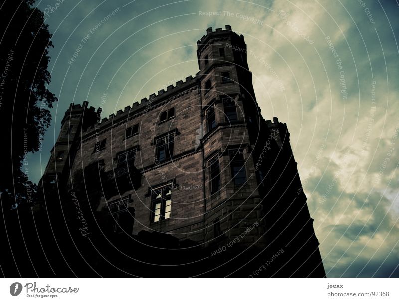 WalBURGis Night I Sky Clouds Storm Tree Leaf Castle Tower Window Old Threat Dark Sharp-edged Large Creepy Historic Brown Black Moody Fear Merlon Knight's castle