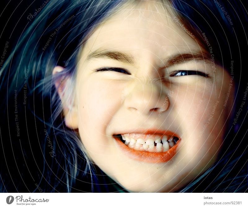 luise II Child Girl Face Small Loud Evil Portrait photograph Milk teeth Joy Grinning grin Mouth Brash Hair and hairstyles