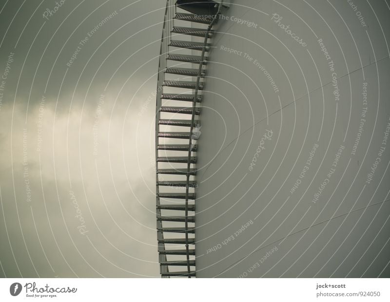 Stairway to heaven twilight Clouds Bad weather Industrial plant Metal steps Stairs Steel Line Simple Modern Gray Moody Symmetry Silo Functionalism Curved