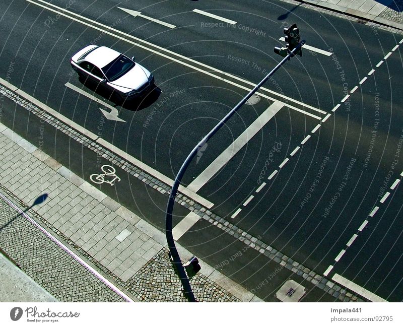 straight ahead Cycle path Traffic light Black White Line Driving Abstract Pedestrian Traffic infrastructure Transport Dresden Car Arrow road siber Volvo