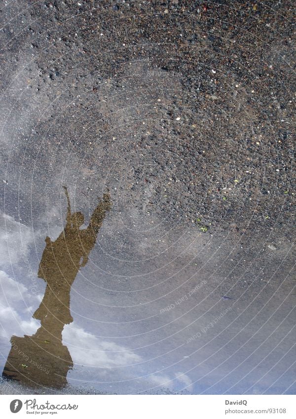 angels Statue Pedestal Puddle Reflection Aspire Go up Under Historic Landmark Monument Angel Wing Stone Sky Earth Water puddle picture Above Surrealism