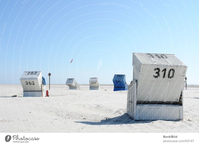 Summer, sun, beach and more Beach Ocean White Beach chair St. Peter-Ording Vacation & Travel Coast North Sea SOP Sand Blue sky