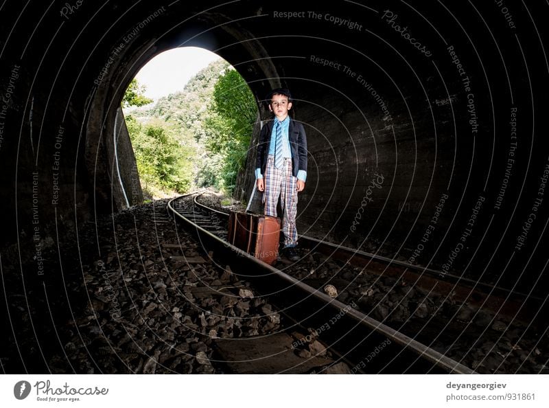 Child walking on railway road in tunnel Beautiful Vacation & Travel Trip Human being Boy (child) Woman Adults Transport Street Lanes & trails Railroad