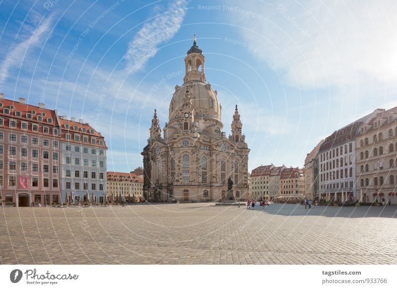 Tidied Dresden Frauenkirche Saxony Marketplace Religion and faith Church Dome Sun Sunbeam Vacation & Travel Travel photography Empty Idyll Card Blue sky Town