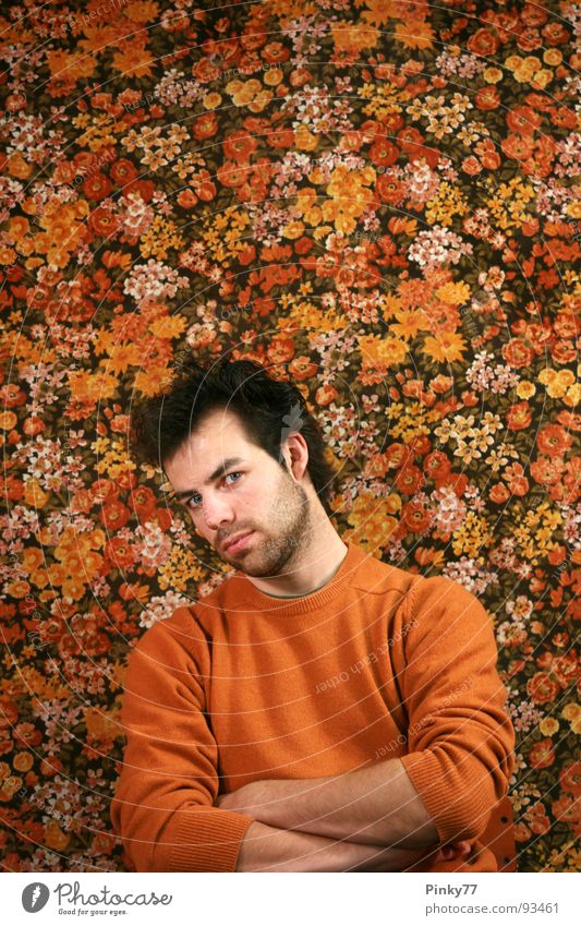 flowers Man Attractive Flower Pattern Plant Multicoloured Black White Facial hair Rebel Looking Skeptical Generation Unshaven Irony Masculine Transience