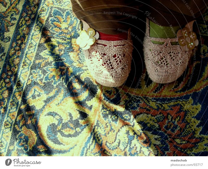 SHOES WITH FLOWERS - TRASH Footwear Pattern Carpet Light Stand Woman Girl Clothing Stockings Green Red Flower Absurdity Beautiful Yellowness Transport Joy