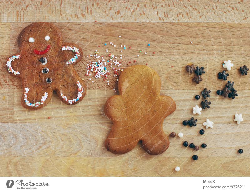 gingerbread man Food Dough Baked goods Candy Chocolate Nutrition Smiling Delicious Cute Sweet Christmas decoration Gingerbread little man Coulored sugar candy