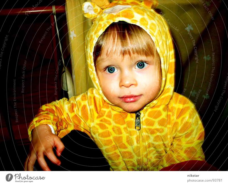 Don't look at me like that! Child Yellow Small Hooded (clothing) Cheek Cute Fingers Lips Sweet Blonde Ask Toddler Clothing Carnival Carnival costume blue eyes