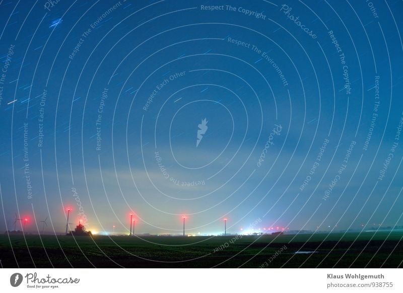 "The night on the bare field." Tourism Technology Wind energy plant Environment Nature Cloudless sky Night sky Stars Horizon Autumn Beautiful weather Field