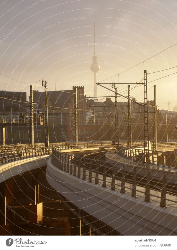 track_8 Transmission lines Commuter trains Train station Berlin Railroad Berlin TV Tower Sky Morning Central station