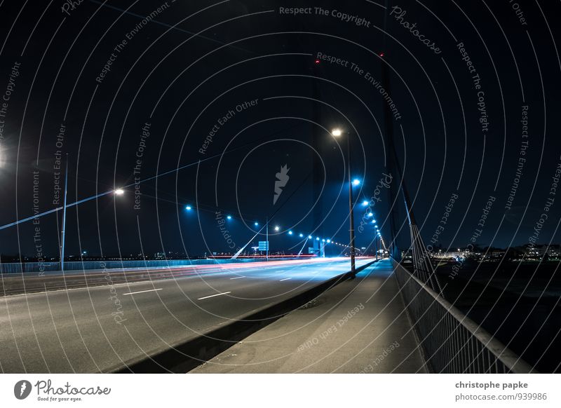 Bright Bridge - Düsseldorf Duesseldorf Town Downtown Deserted Landmark Street Highway Vehicle Car Truck Movement Driving Dark Speed Theodor Heuss bridge