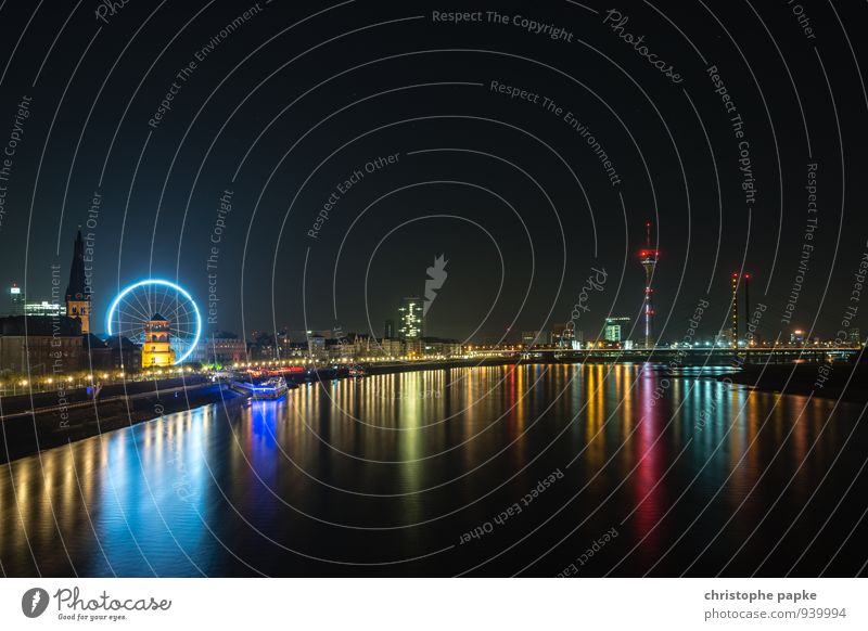 Rhine Reflections - Düsseldorf Landscape River Duesseldorf Germany Town Capital city Downtown Outskirts Old town Skyline Bridge Building Landmark Illuminate