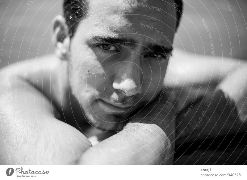 By the pool Masculine Young man Youth (Young adults) Face 1 Human being 18 - 30 years Adults Cool (slang) Naked Wet Black & white photo Exterior shot Close-up