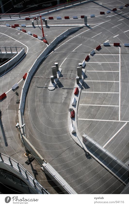 Test track for car park seekers (section 1) Parking garage Round Story Costs Gray Multistory Garage Motor vehicle Transport Day Concrete Steel