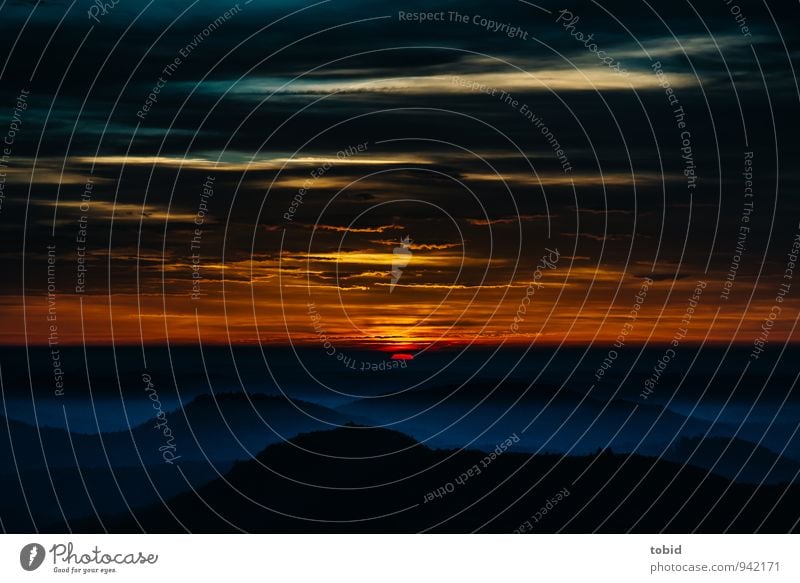 Sun Pt.2 Nature Landscape Sky Clouds Horizon Sunrise Sunset Autumn Forest Hill Mountain Peak Dark Fantastic Infinity Cold Warmth Blue Yellow Gold Loneliness