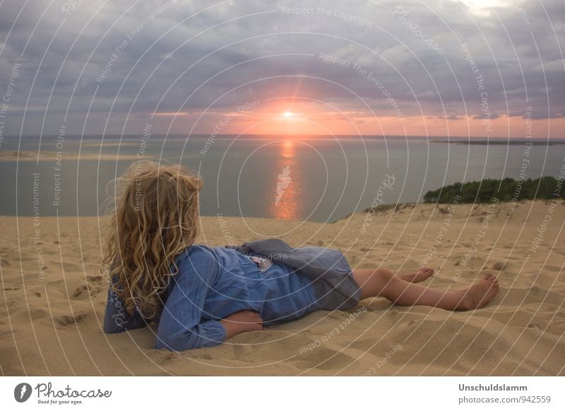 Before Sunset Vacation & Travel Tourism Summer vacation Child Girl Infancy Life 3 - 8 years Environment Nature Landscape Storm clouds Sunrise Ocean Dune du Pyla