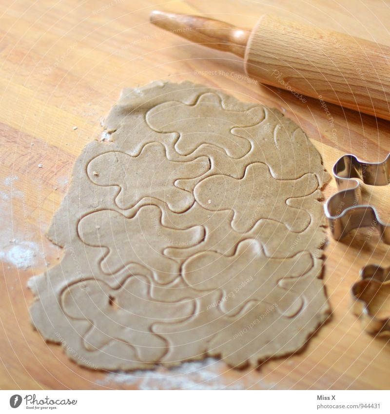 gingerbread dough Food Dough Baked goods Nutrition Delicious Gingerbread Cookie Man little man Rolling pin Christmas biscuit Roll out Colour photo Interior shot