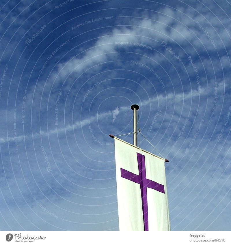 Freedom Religion and faith Flag Peace Sky Clouds Violet White House of worship Back cross Wind Blow Blue