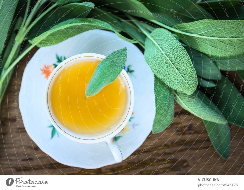 Cup with sage tea and leaves Beverage Hot drink Tea Lifestyle Style Design Healthy Medical treatment Alternative medicine Healthy Eating Wellness Harmonious