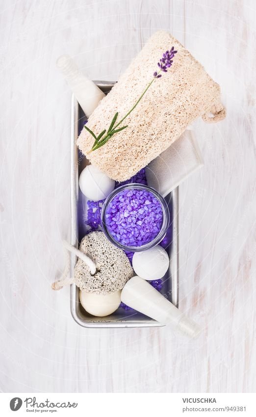 Bath set with lavender in metal box Style Design Beautiful Personal hygiene Body Pedicure Cream Wellness Well-being Relaxation Fragrance Spa Sauna