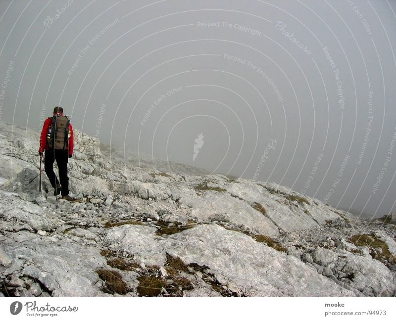 Alpspitze one Loneliness Clouds Fog Gray Mountaineer Hiking Wetterstein Garmisch-Partenkirchen Dark Tall Sparse Rock Stone alp peak