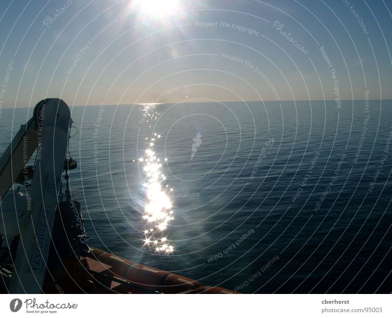 Sunset on the high seas Lake Ocean Horizon Watercraft Sky Lighting