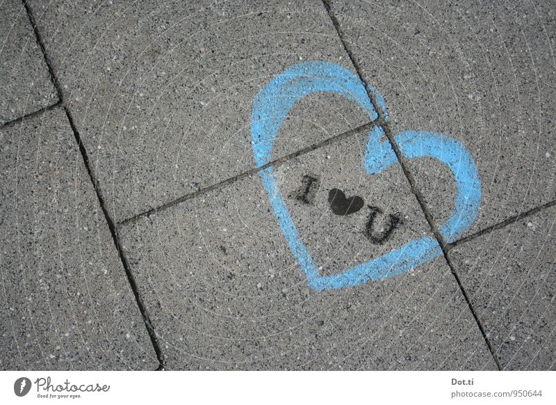 Chewing gum love Deserted Traffic infrastructure Lanes & trails Town Blue Black Emotions Love Communicate Street art Heart Information Painted Sidewalk Concrete