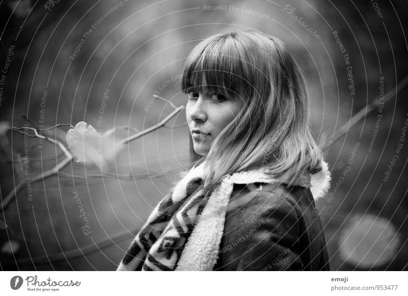 You. Feminine Young woman Youth (Young adults) 1 Human being 18 - 30 years Adults Autumn Beautiful Black & white photo Exterior shot Day Shallow depth of field