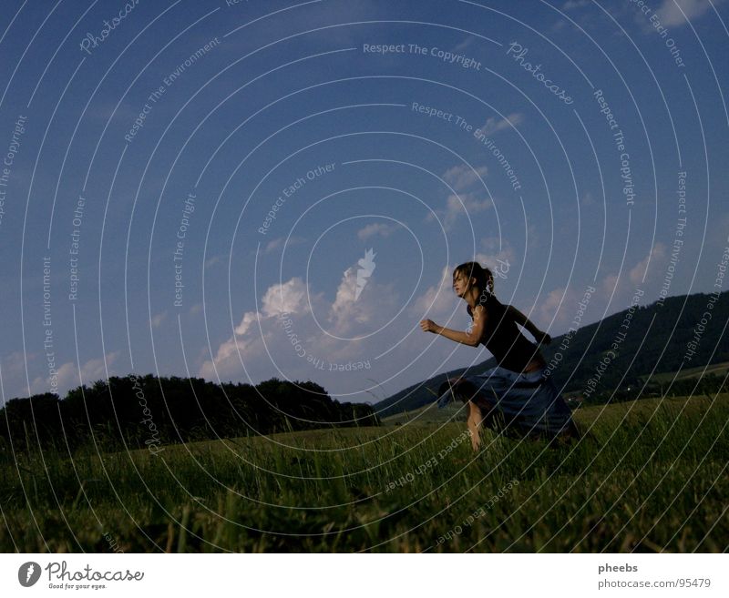 ..run away. Air Clouds Woman Jump Grass Meadow Field Summer Flower Sky Stride Freedom Mountain Nature Life