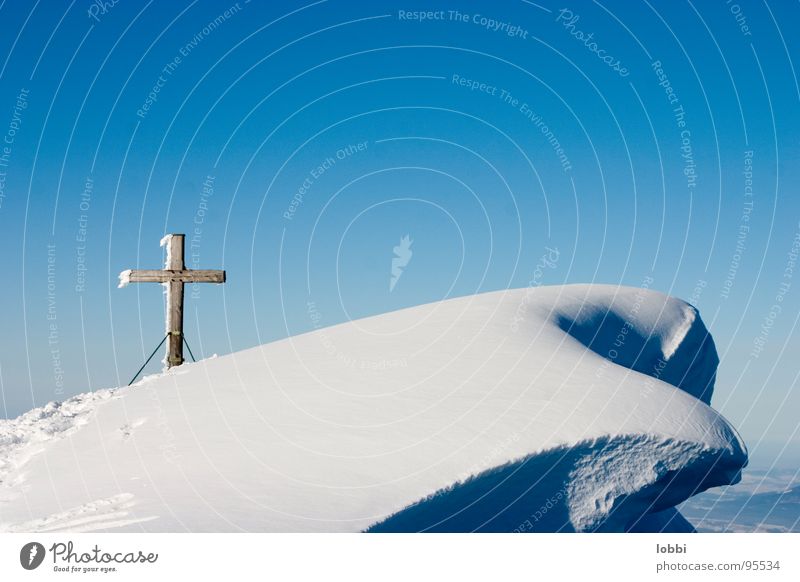 Weaved Peak cross Winter Deserted Snow crystal Loneliness Skis Alpine Mountain Mountaineering Sky snowdrifts Germany