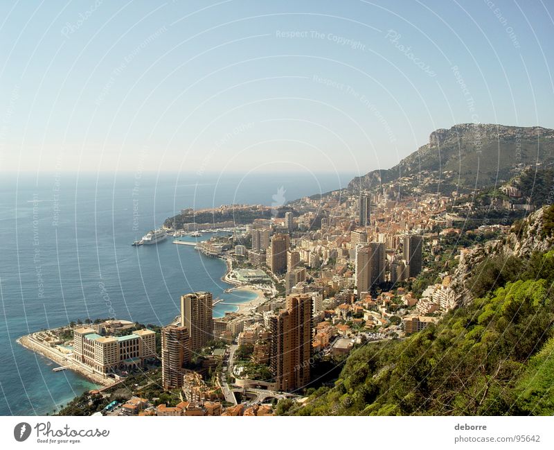 View over Monaco and the sea from the hills. Ocean Luxury Town Vantage point Far-off places House (Residential Structure) France Italy Rich Beautiful Society
