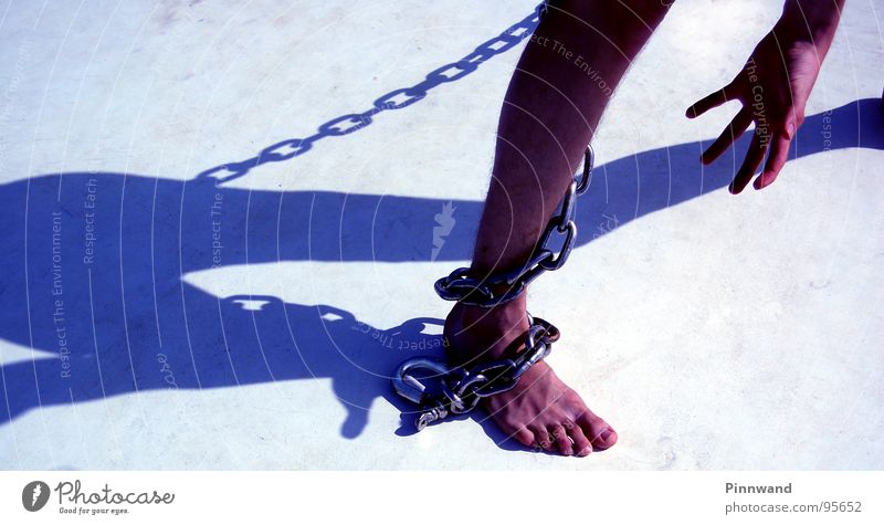 walk the line III Shadow play Captured Surround Shackled Blue tint Passion Emotions Chain Hair and hairstyles Movement freight collect chained Visual spectacle