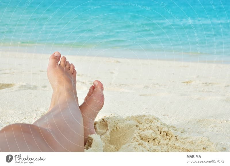 woman legs in the sand Exotic Relaxation Calm Vacation & Travel Beach Ocean Human being Woman Adults Nature Sand Water Blue Turquoise White Asia rest