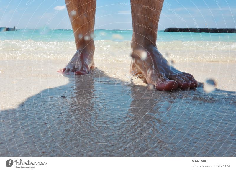 man takes a beach walk Exotic Relaxation Calm Vacation & Travel Beach Ocean Human being Nature Sand Water Footprint Going Blue Turquoise White Asia Barefoot