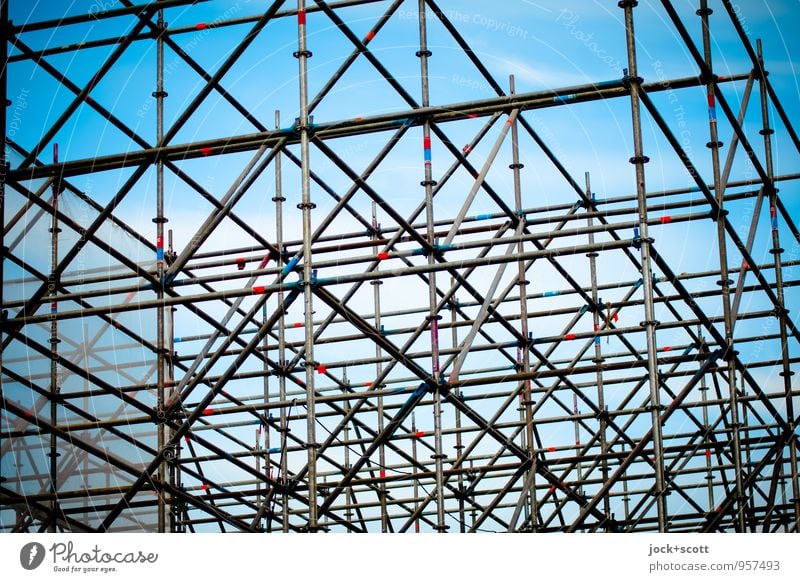 well equipped with metal struts Construction site Sky Scaffold Many Complex Network Precision Installations Attachment Prop Spacing Connection Stability