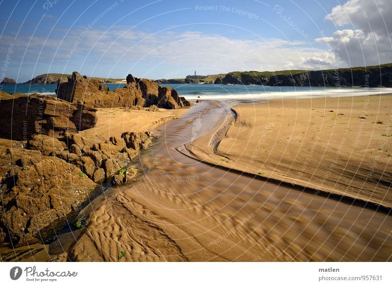 panta rhei Nature Landscape Sand Water Sky Clouds Summer Weather Beautiful weather Rock Waves Coast Beach Bay Blue Brown White Flow Mouth of a river