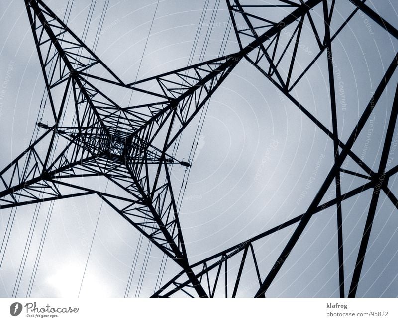 high-voltage current Electricity Small Electronic Dangerous Wire Gray Gloomy Pattern Electricity pylon Power Sky Environmental protection Danger of Life