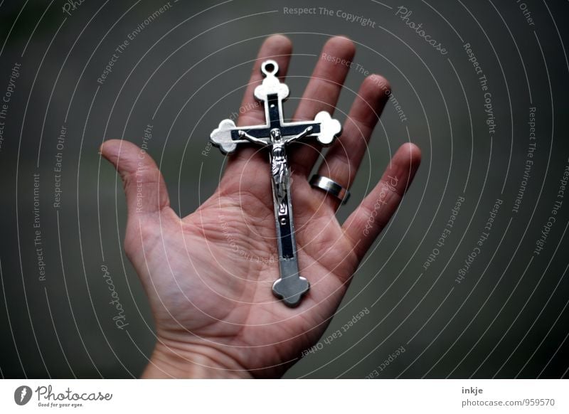 icon Lifestyle Hand Palm of the hand Metal Sign Crucifix Christian cross Jesus Christ Emotions Trust Loyal Goodness Dedication Altruism To console Grateful Hope