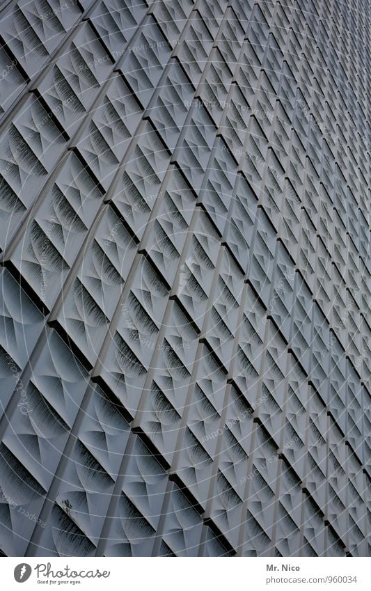 meeting High-rise Manmade structures Building Architecture Facade Gray Perspective Infinity Cold Plastic Seventies Honeycomb Line Surface Surface structure