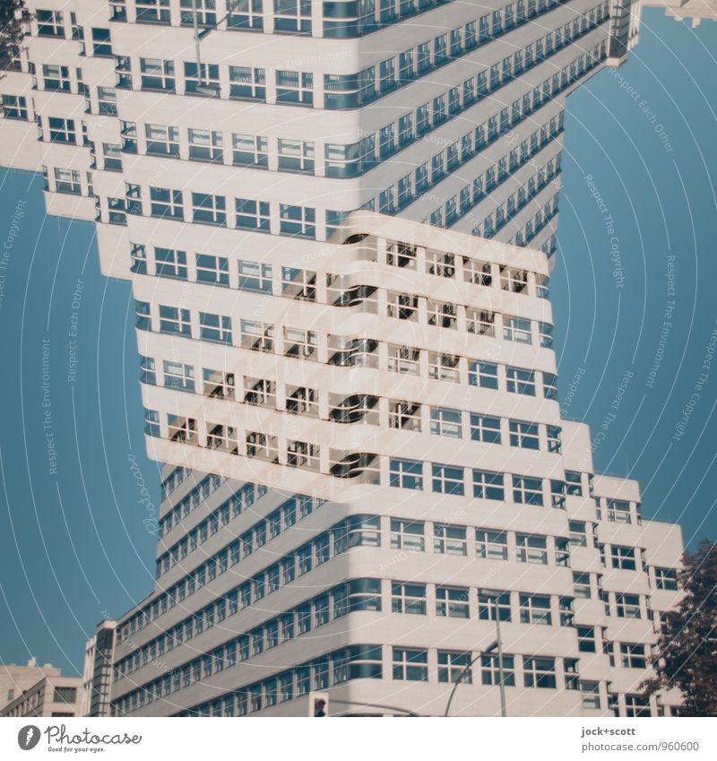 Double pack of a house facade Style Architecture Cloudless sky Building Facade Stripe Modern Complex Puzzle Surrealism Double exposure Cross-section Illusion