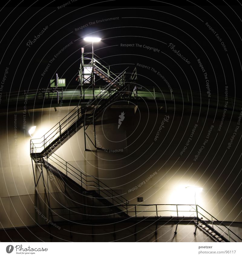 The stairs Factory Light Night Long exposure Exposure Green Black Industry Chimney Stairs Cooling tower