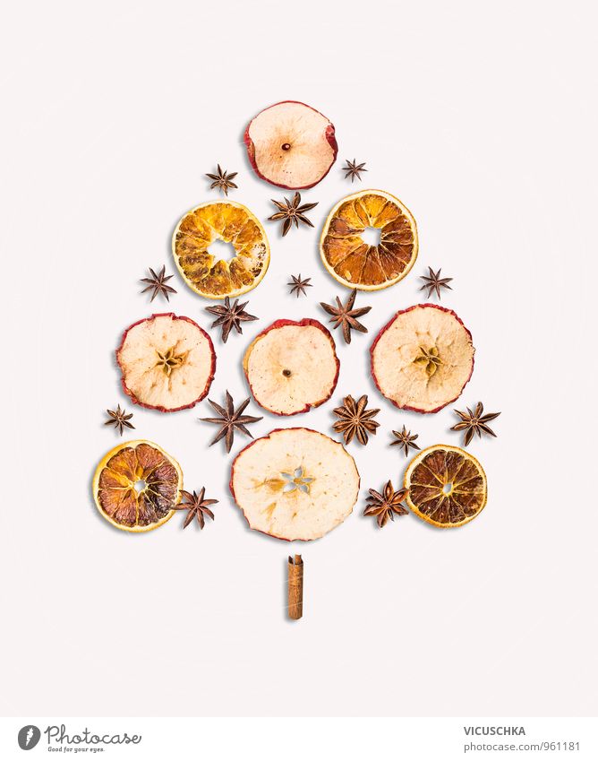dry winter fruits in Christmas tree shape Food Fruit Apple Orange Candy Herbs and spices Lifestyle Style Design Leisure and hobbies Winter Interior design