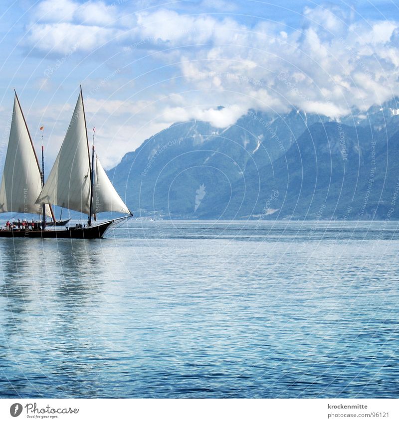 stay the course Lake Lac Lemon Sailing Switzerland Clouds Waves Leisure and hobbies Sunday Calm Lausanne Watercraft Reflection Sailing ship Navigation Mountain
