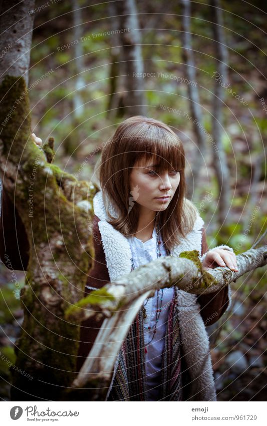 forest Feminine Young woman Youth (Young adults) 1 Human being 18 - 30 years Adults Environment Nature Autumn Dark Natural Colour photo Exterior shot Day