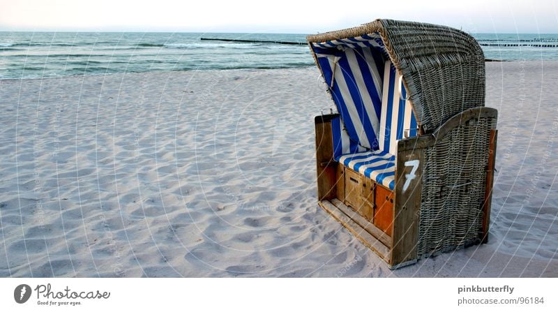 Eastcoast chillin'... :c) Ocean Beach chair Waves Brown Vacation & Travel Zingst Wellness Stripe Basket Twilight Emotions Swell Coast Summer Sand Blue